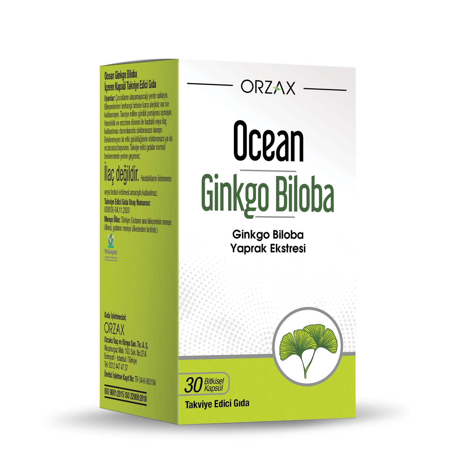 Ocean Ginkgo Biloba Yaprak Ekstresi Iceren Takviye Edici Gida 120 Mg 30 Kapsul
