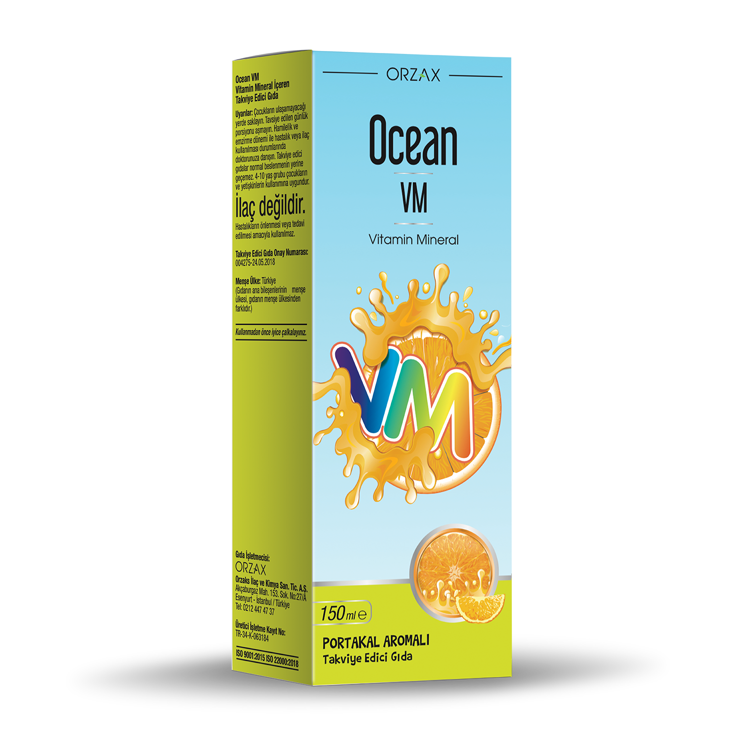 Ocean Vm Vitamin Mineral Portakal Aromali Takviye Edici Gida 150 Ml Sise