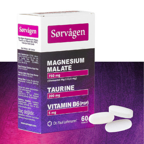 Sorvagen Magnezyum Malat, Taurin ve Vitamin B6 (P5P) 60 Tablet