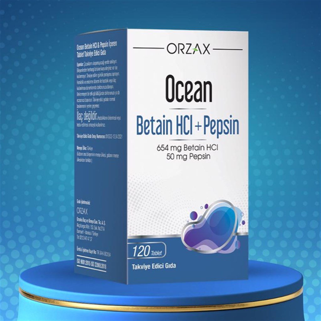 Ocean Betain Hcl + Pepsin Iceren Tablet Takviye Edici Gida 120 Tablet
