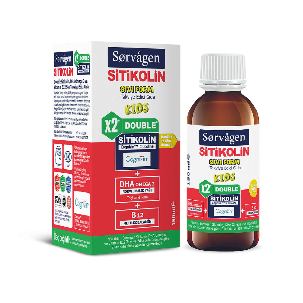 SORVAGEN DOUBLE SİTİKOLİN SIVI FORM_ SİTİKOLİN(250 mg),DHA OMEGA 3 VE B12(150ml)
