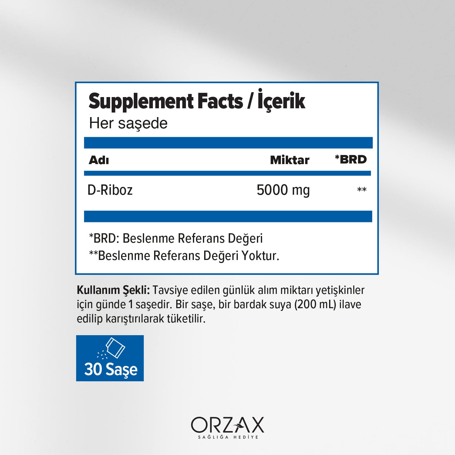 Ocean D-Riboz Iceren Takviye Edici Gida 5000 Mg 30 Sase