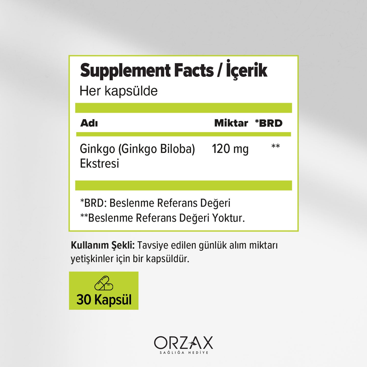 Ocean Ginkgo Biloba Yaprak Ekstresi Iceren Takviye Edici Gida 120 Mg 30 Kapsul
