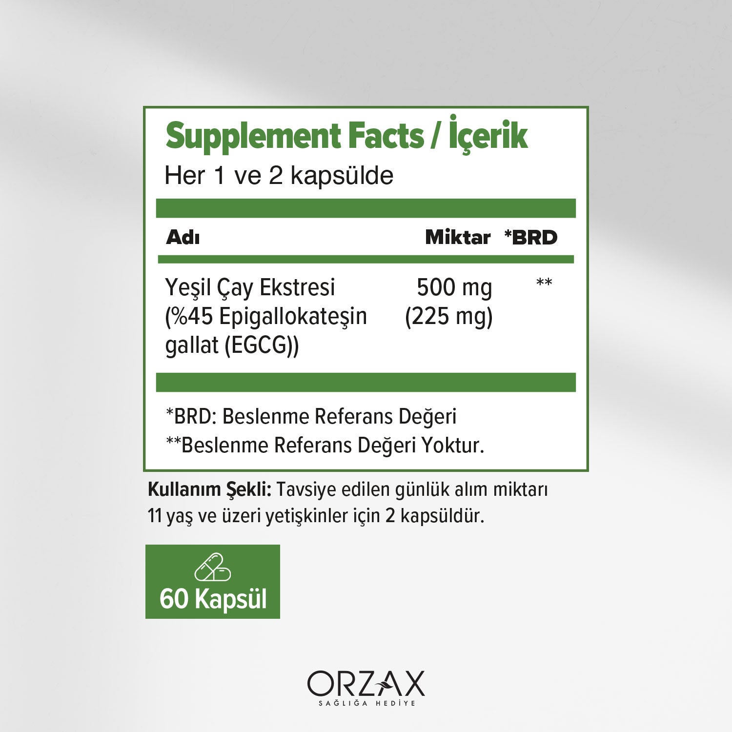 Ocean Yesil Cay Ekstresi Iceren Takviye Edici Gida 500 Mg 60 Kapsul