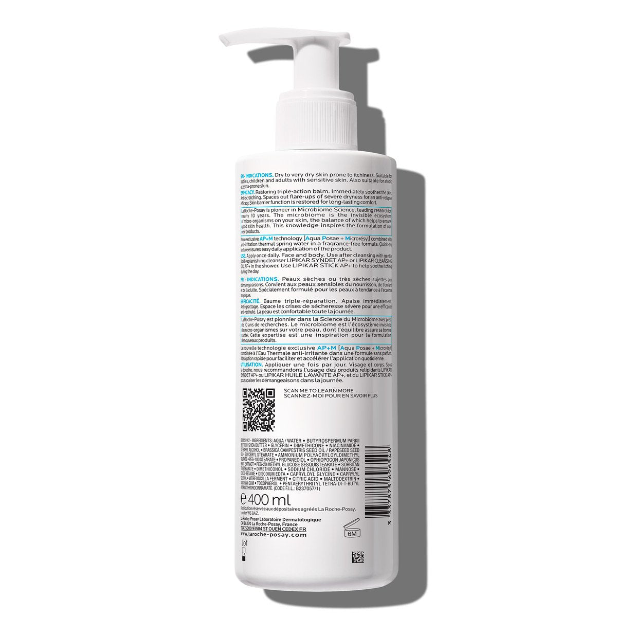 La Roche Posay Body Care Lipikar Baume APM 400ml Lipid Replenishing Balm AntiIrritation Scratching 0003337872418570 BACK