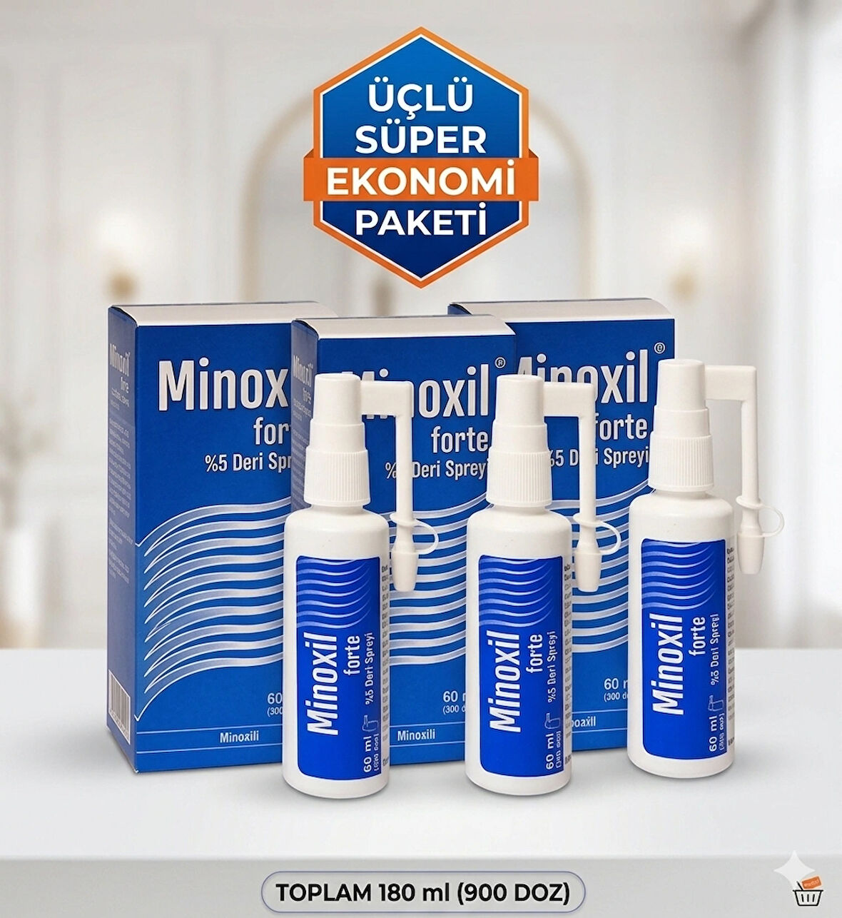 Minoxil Forte %5 Deri Spreyi (Üçlü Süper Ekonomi Paketi)